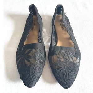 Seychelles Black Lace Pointed-Toe Ballet Flats SZ 8.5
